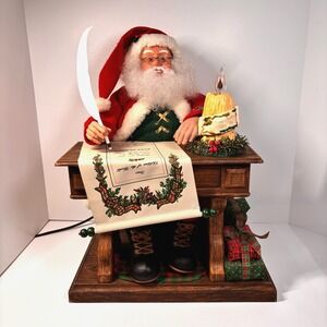 Traditions Animated Santa at Writing Desk w Candle light list 90s Works VTG